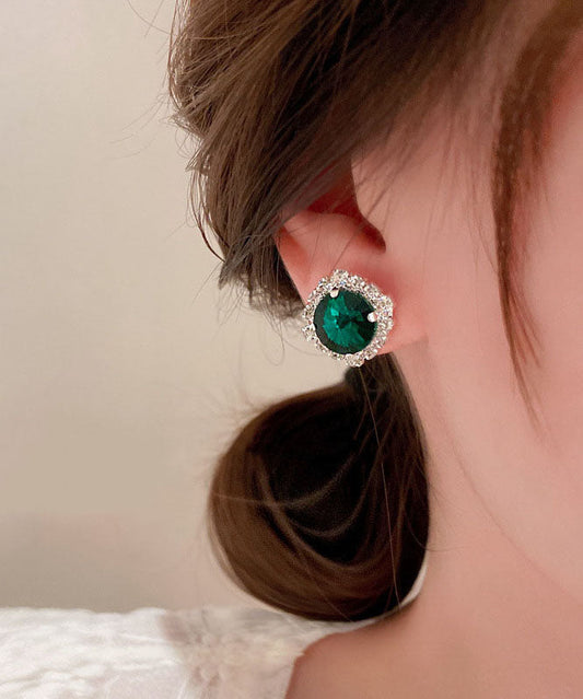 Pendientes sencillos cuadrados con cristales de circonita y cobre verde esmeralda