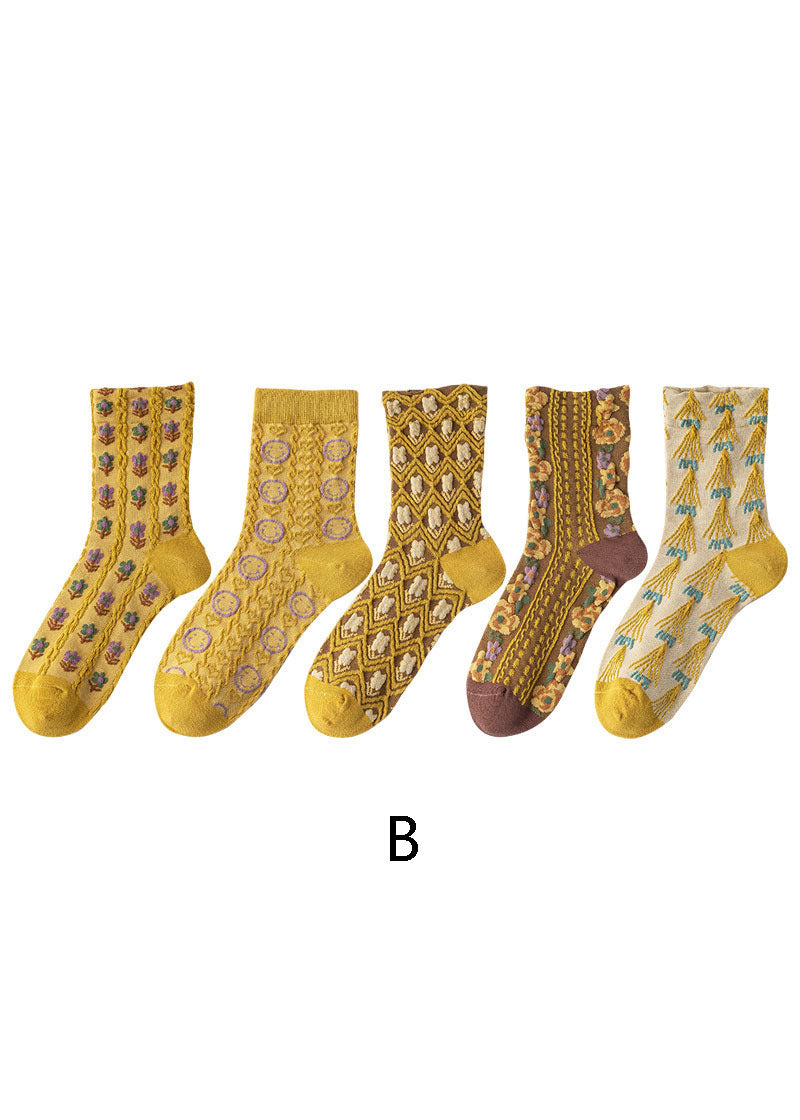 Einfache Crew-Socken aus Baumwolle mit floralem Jacquardmuster