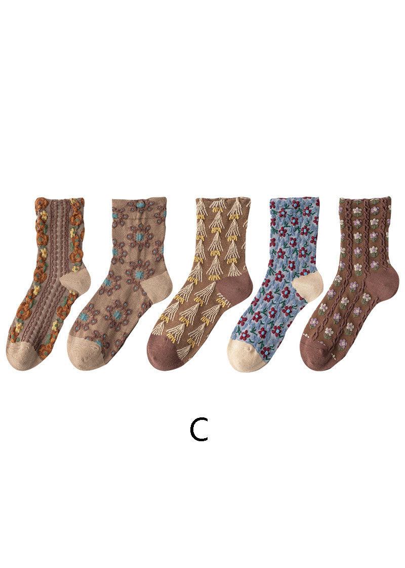 Einfache Crew-Socken aus Baumwolle mit floralem Jacquardmuster