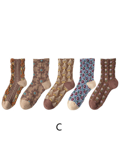 Einfache Crew-Socken aus Baumwolle mit floralem Jacquardmuster