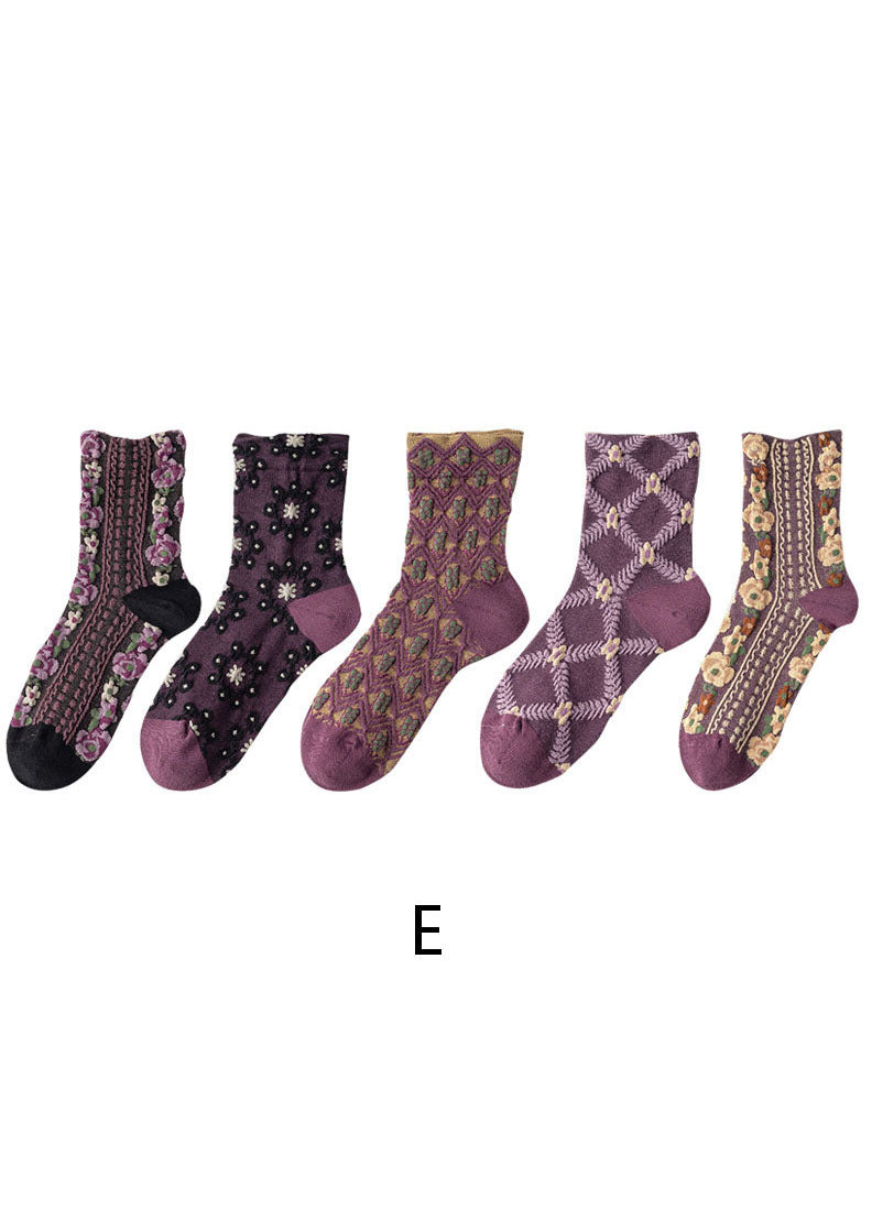 Einfache Crew-Socken aus Baumwolle mit floralem Jacquardmuster