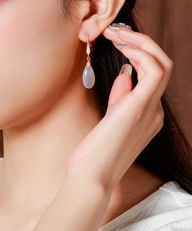 Pendientes sencillos de gota de agua con ágata de jade y cobre dorado