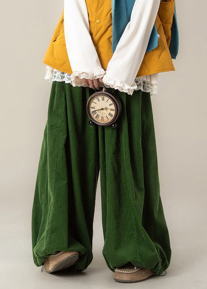 Pantalones anchos de algodón con cintura elástica y cordón verde sencillo para primavera