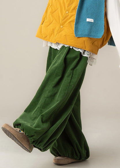 Pantalones anchos de algodón con cintura elástica y cordón verde sencillo para primavera