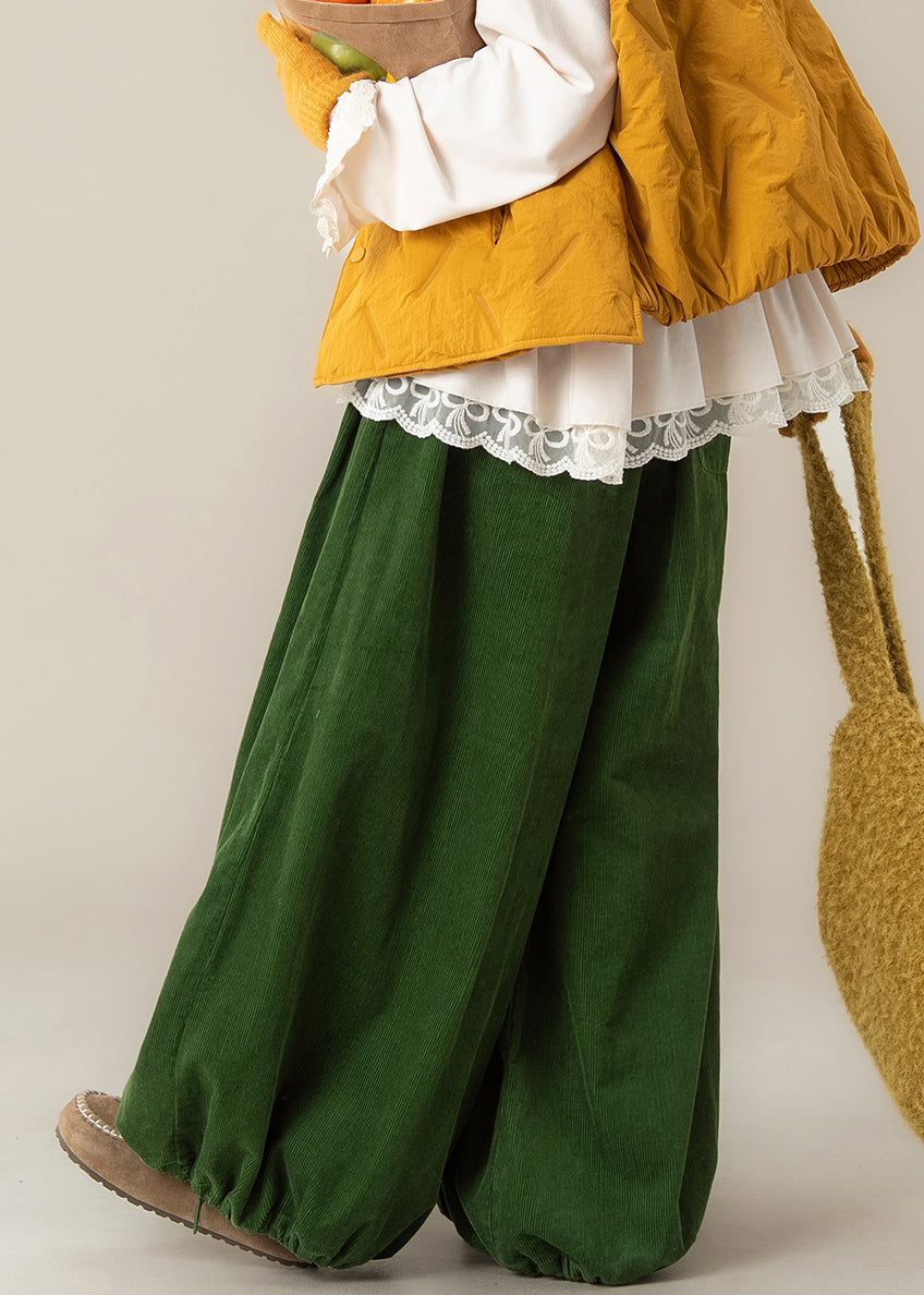 Pantalones anchos de algodón con cintura elástica y cordón verde sencillo para primavera