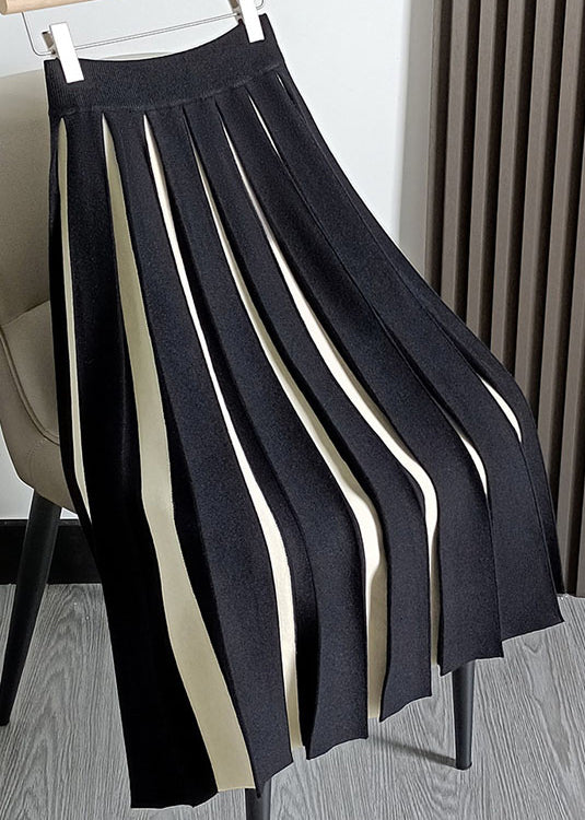 Einfache Grüne Patchwork Hohe Taille Woll Faltenröcke Herbst