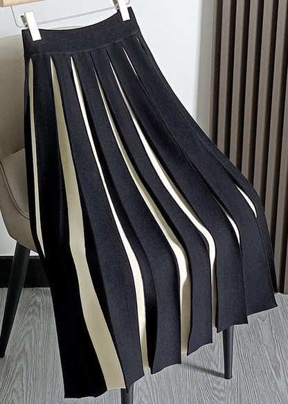 Einfache Grüne Patchwork Hohe Taille Woll Faltenröcke Herbst