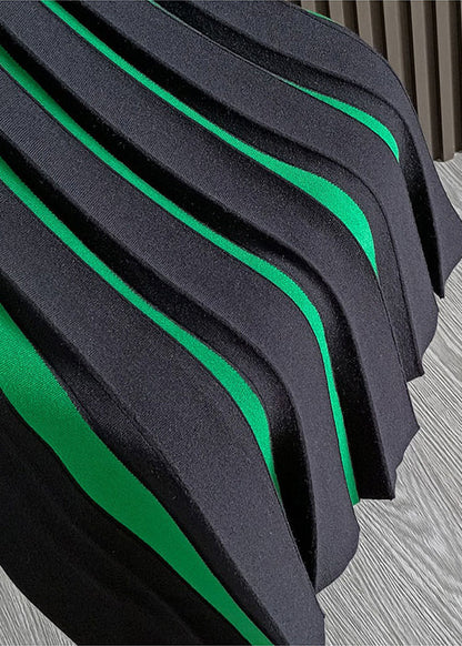 Einfache Grüne Patchwork Hohe Taille Woll Faltenröcke Herbst