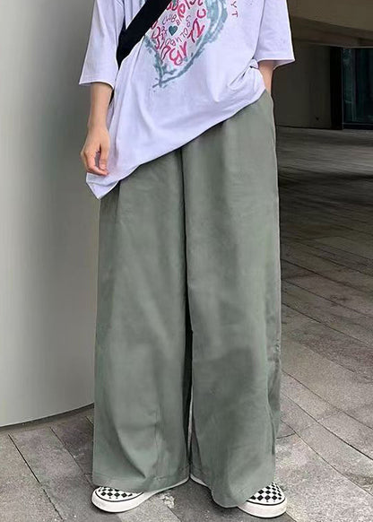 Simple Green Solid Wide Leg Pants Cotton Mens Wide Leg Pants Summer