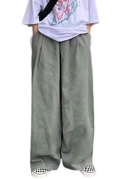 Simple Green Solid Wide Leg Pants Cotton Mens Wide Leg Pants Summer
