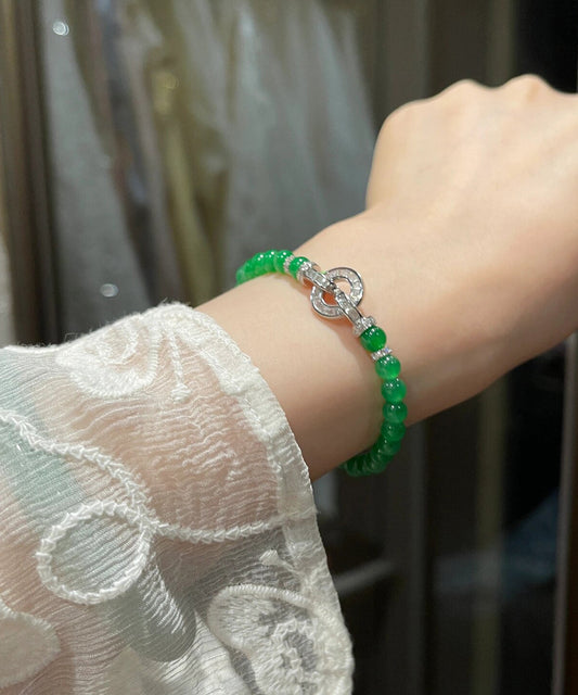Pulsera sencilla de jade verde en plata de ley