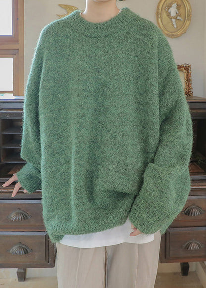 Simple Green Thick Solid Knit Men Sweater Casual Clothing