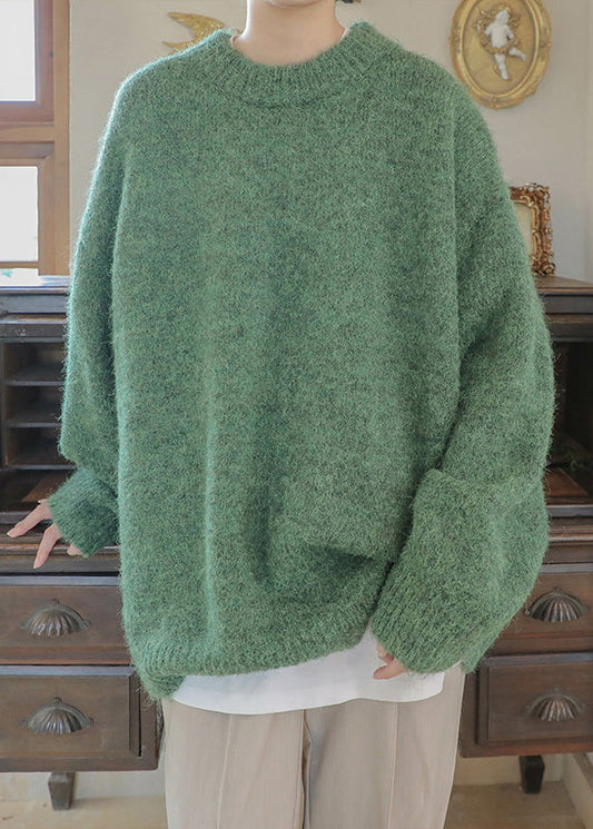 Simple Green Thick Solid Knit Men Sweater Casual Clothing