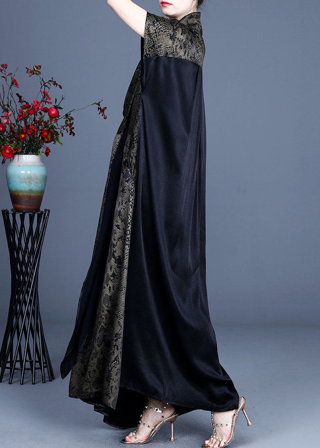 Einfaches grünes V-Ausschnitt-Mode-Print-Patchwork-Kleid Frühling