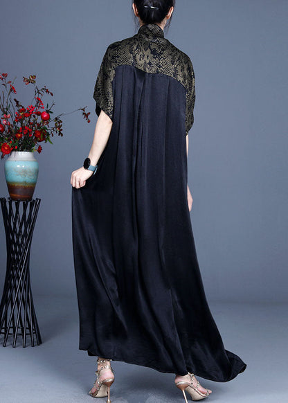 Einfaches grünes V-Ausschnitt-Mode-Print-Patchwork-Kleid Frühling