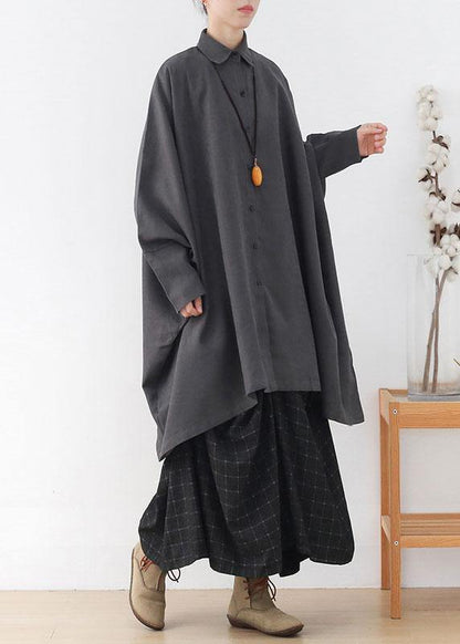 Simple Grey Bat wing Sleeve Button Fall Loose Coat - SooLinen