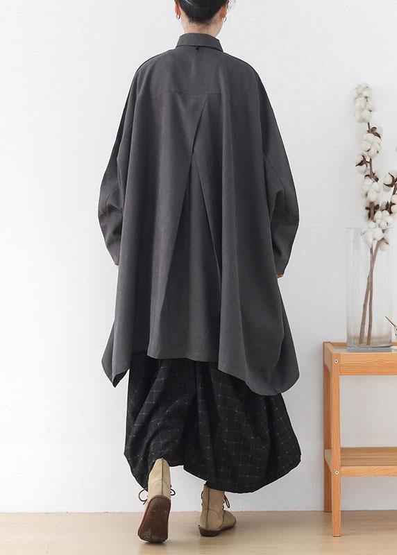 Simple Grey Bat wing Sleeve Button Fall Loose Coat - SooLinen