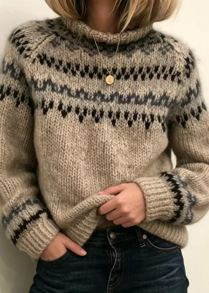 Simple Grey Mock Neck Knit Pullover Fall