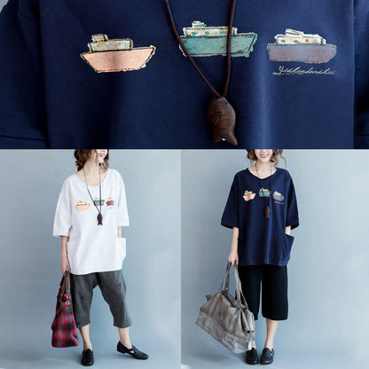 Einfache Halbarmtaschen Baumwolltops Damen Boho Stoffe weiße Tunika