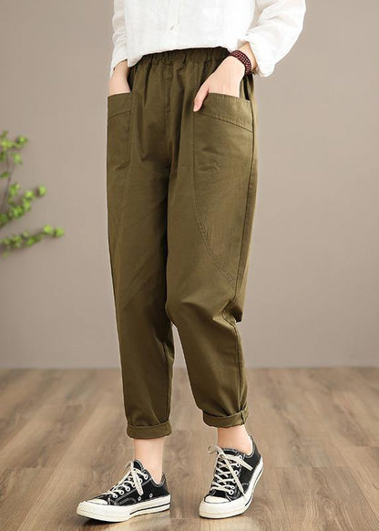 Simple Khaki Trousers Slim Spring elastic waist Wardrobes Pant - SooLinen