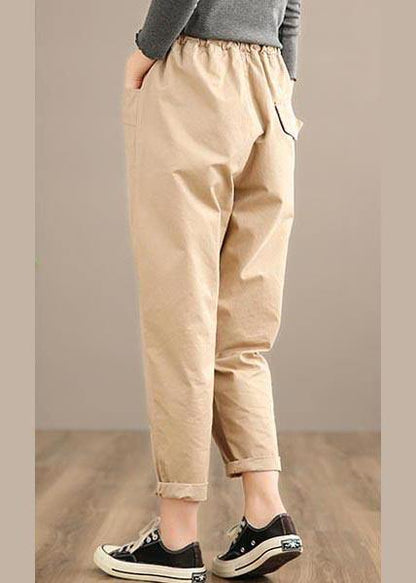 Simple Khaki Trousers Slim Spring elastic waist Wardrobes Pant - SooLinen