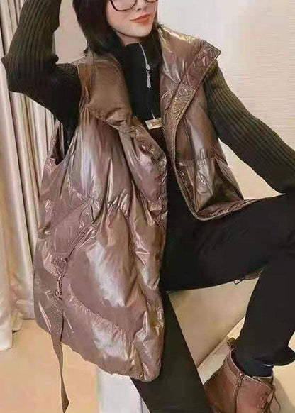 Einfache Khaki Mode Lose Reißverschluss Winter Ärmellose Puffer Weste