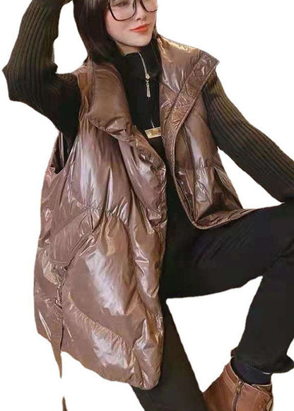 Einfache Khaki Mode Lose Reißverschluss Winter Ärmellose Puffer Weste