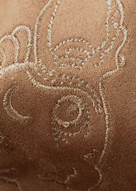 Einfache Khaki Krawatte Taille bestickte Cord Röcke Frühling