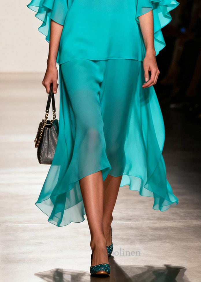 Simple Lake Green Oversized Patchwork Chiffon Fake Two Piece Dresses Summer