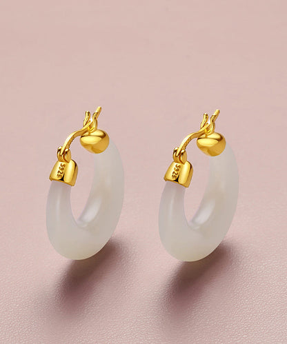 Pendientes de aro sencillos de jade dorado en plata de ley cian claro