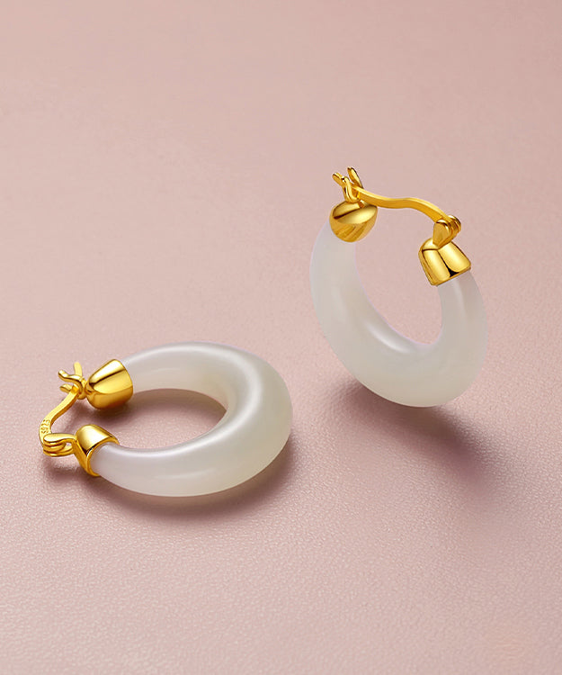 Pendientes de aro sencillos de jade dorado en plata de ley cian claro