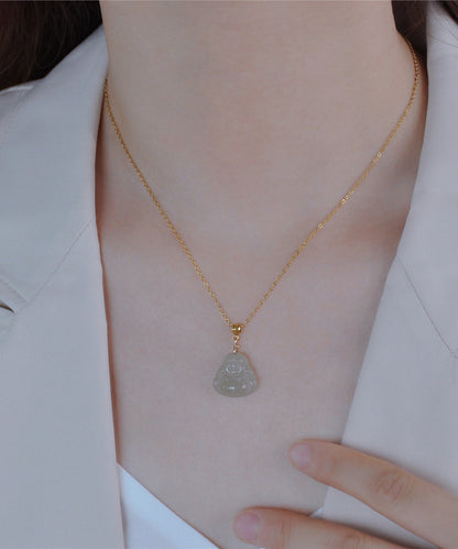 Collar sencillo con colgante de jade de acero inoxidable verde claro