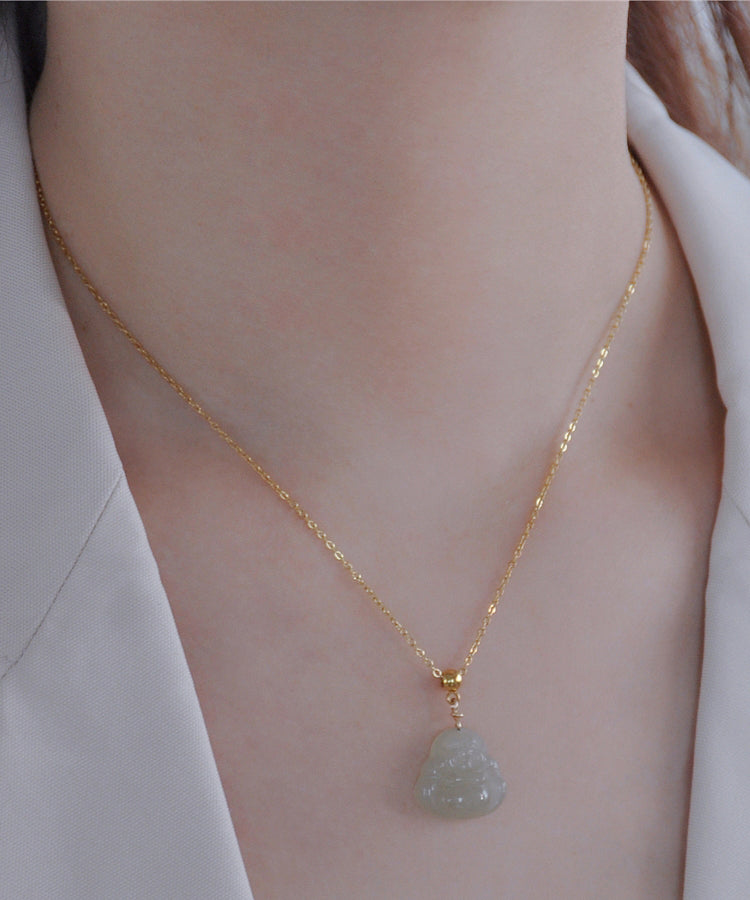 Collar sencillo con colgante de jade de acero inoxidable verde claro