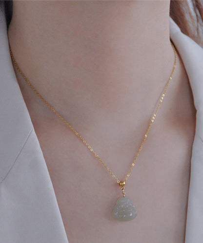 Collar sencillo con colgante de jade de acero inoxidable verde claro