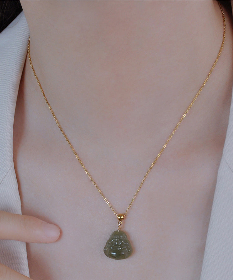 Collar sencillo con colgante de jade de acero inoxidable verde claro