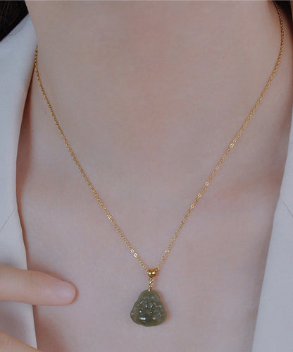 Collar sencillo con colgante de jade de acero inoxidable verde claro