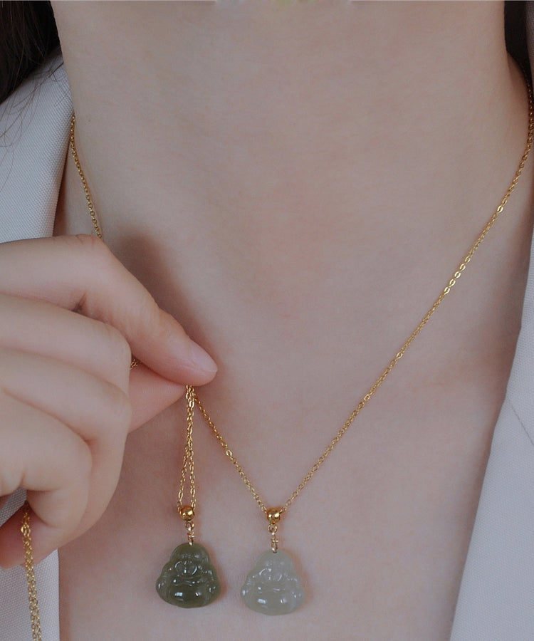 Collar sencillo con colgante de jade de acero inoxidable verde claro
