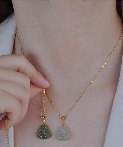 Collar sencillo con colgante de jade de acero inoxidable verde claro