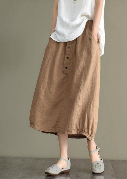 Simple Mulberry Retro Patchwork Pockets Summer Linen Skirt - SooLinen