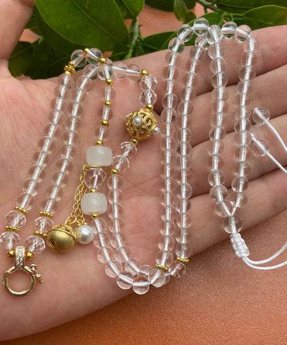 Simple Nude Hand Woven Crystal Jade Tassel Pendant Necklace