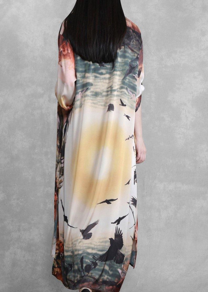 Beautiful Sunrise Paitings Silk Summer Dresses - SooLinen