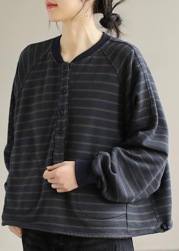 Simple O Neck Spring Clothes For Women Christmas Gifts Navy Striped Blouses - SooLinen