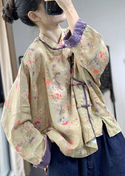 Einfache rosa asymmetrische Print Leinen Bluse Tops Frühling