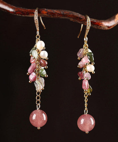 Pendientes sencillos de cobre rosa con perlas de cristal