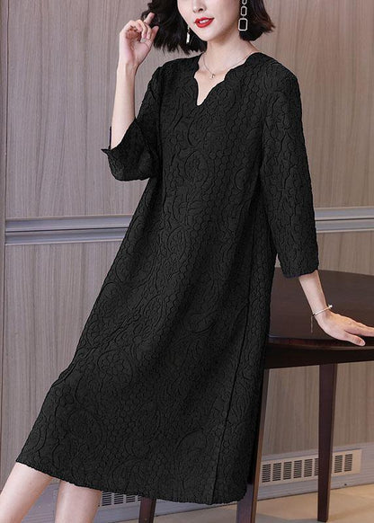 Simple Pink Jacquard V Neck Summer Dress - SooLinen