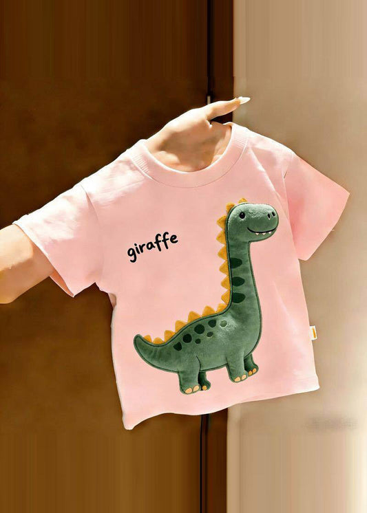 Simple Pink O-Neck Print Kids T Shirt Tops Short Sleeve