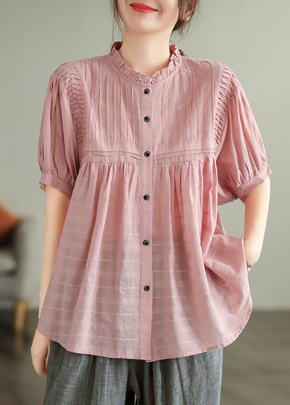 Simple Pink Oversized Wrinkled Cotton Blouse Top Summer