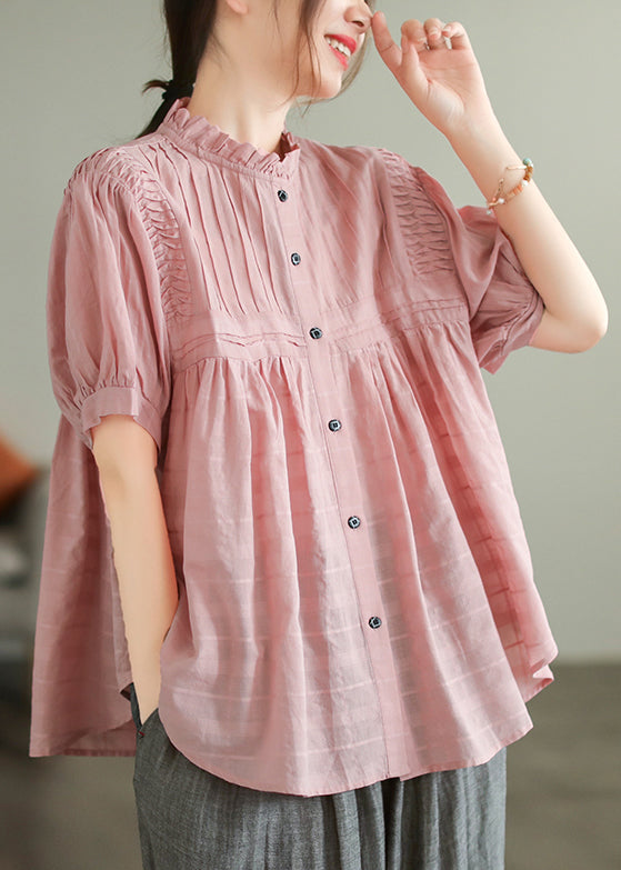 Simple Pink Oversized Wrinkled Cotton Blouse Top Summer