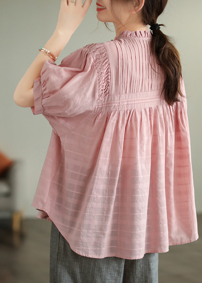Simple Pink Oversized Wrinkled Cotton Blouse Top Summer