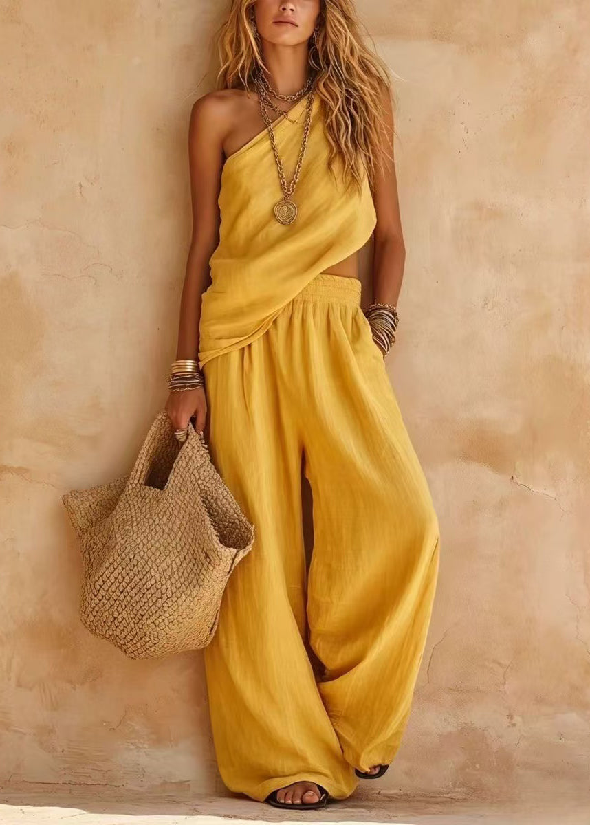 Simple Purple Asymmetrical Cotton Two Piece Set Sleeveless